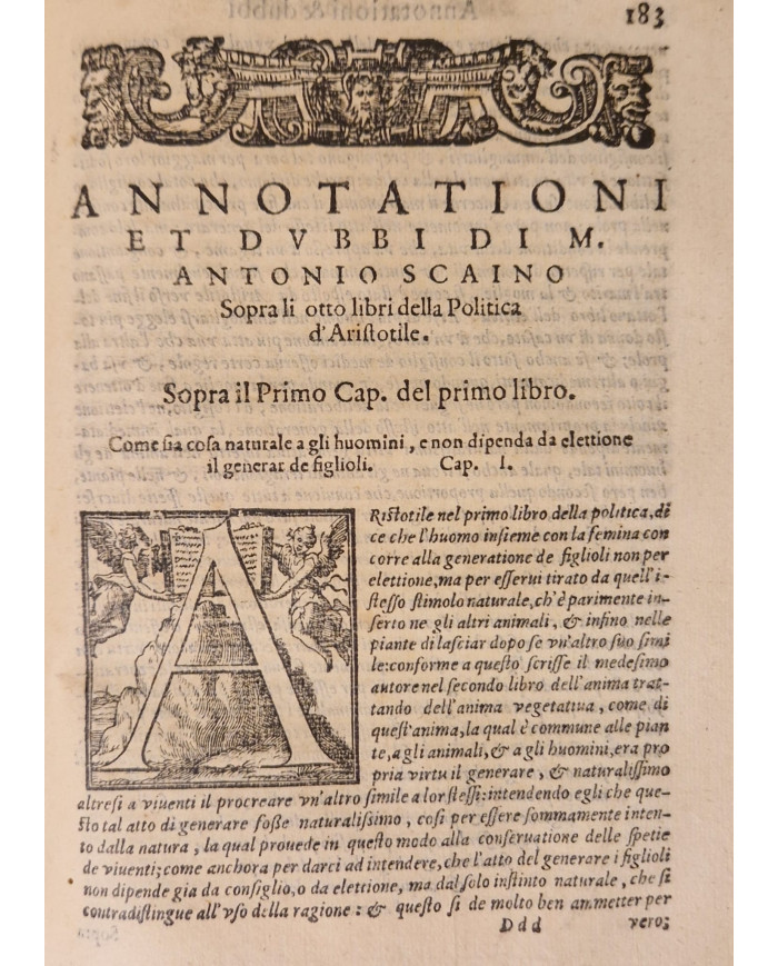 La politica di Aristotile ridotta in modo di parafrasi dal reverendo M. Antonio Scaino da Salo - 1578
