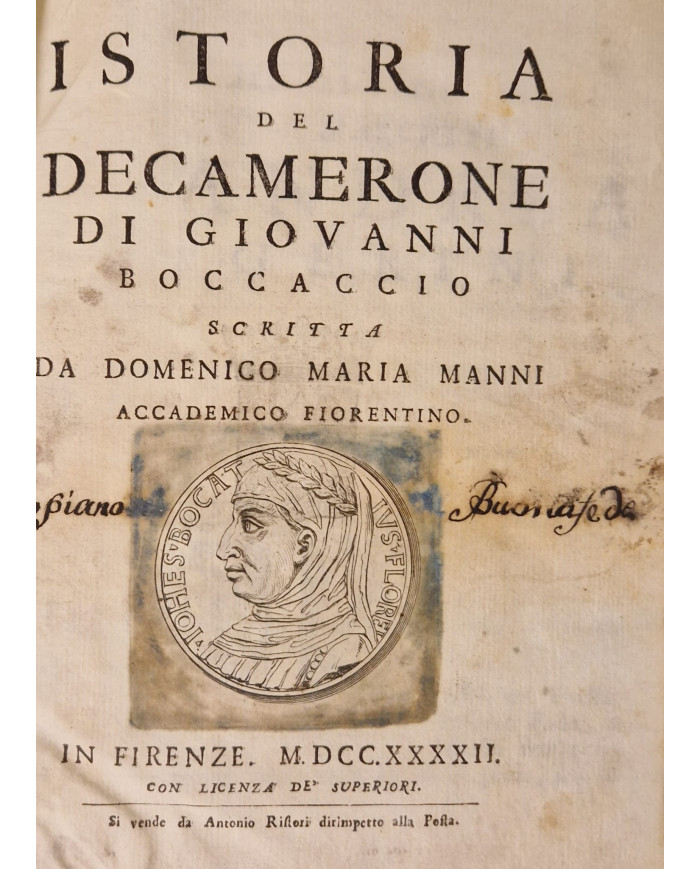 Istoria del Decamerone di Giovanni Boccaccio scritta da Domenico Maria Manni accademico fiorentino - 1742