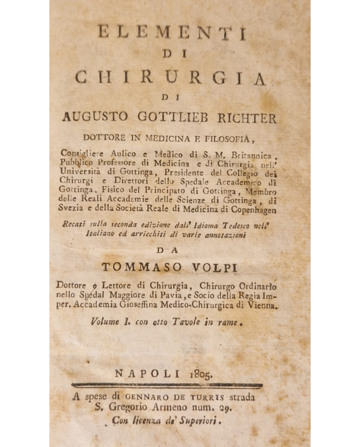 Elementi di chirurgia di Augusto Gottlieb Richter - 1805/08