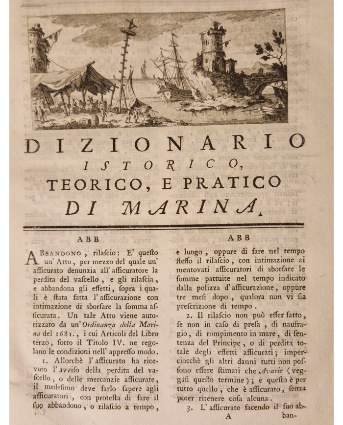 Dizionario istorico, teorico, e pratico di marina di monsieur Saverien tradotto dal francese - 1769