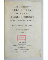 Dell'origine delle leggi delle arti e delle scienze e dei loro progressi presso gli antichi popoli - 1802